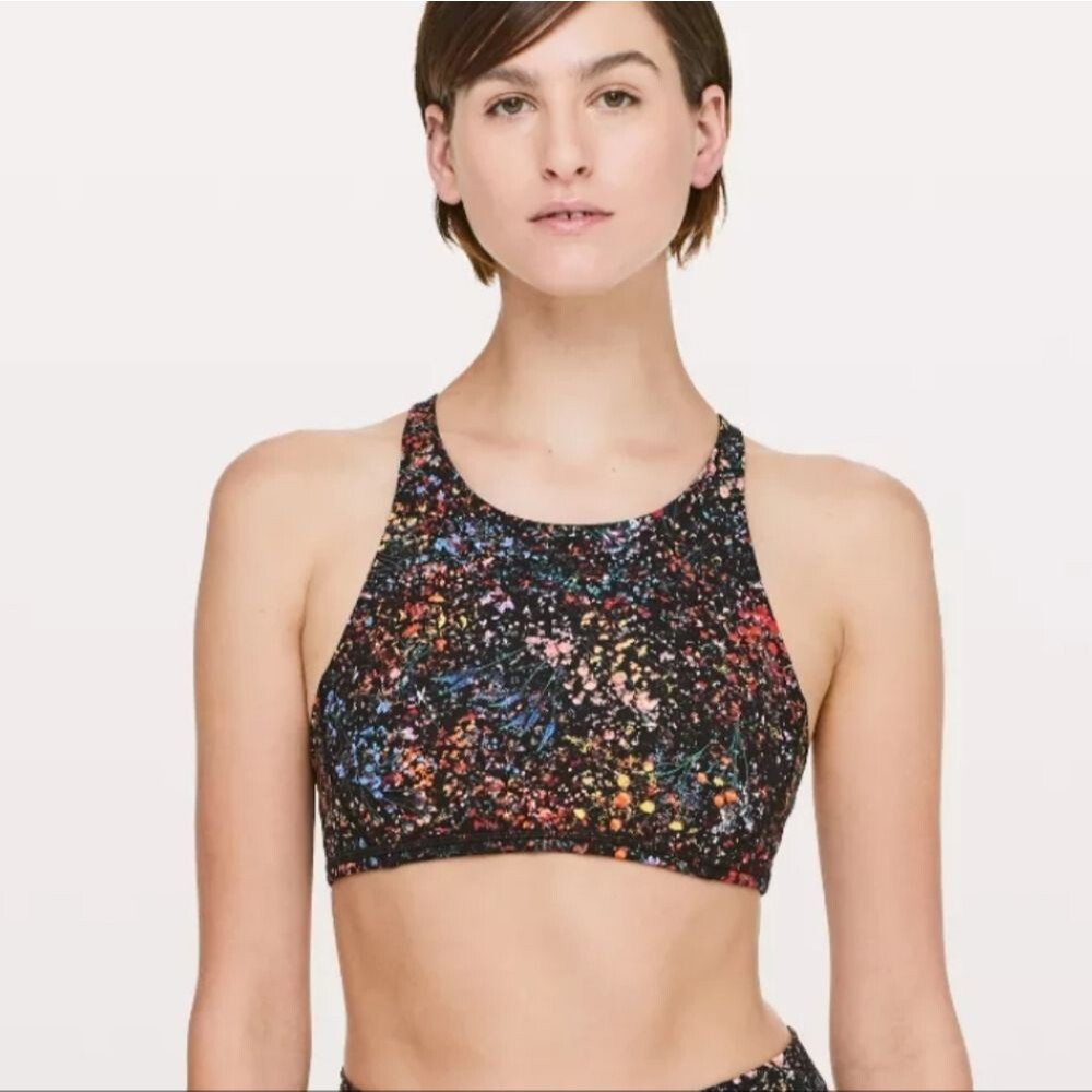 Lululemon Free To Be Bra *High Neck Sports Bra Black Floral Size 6